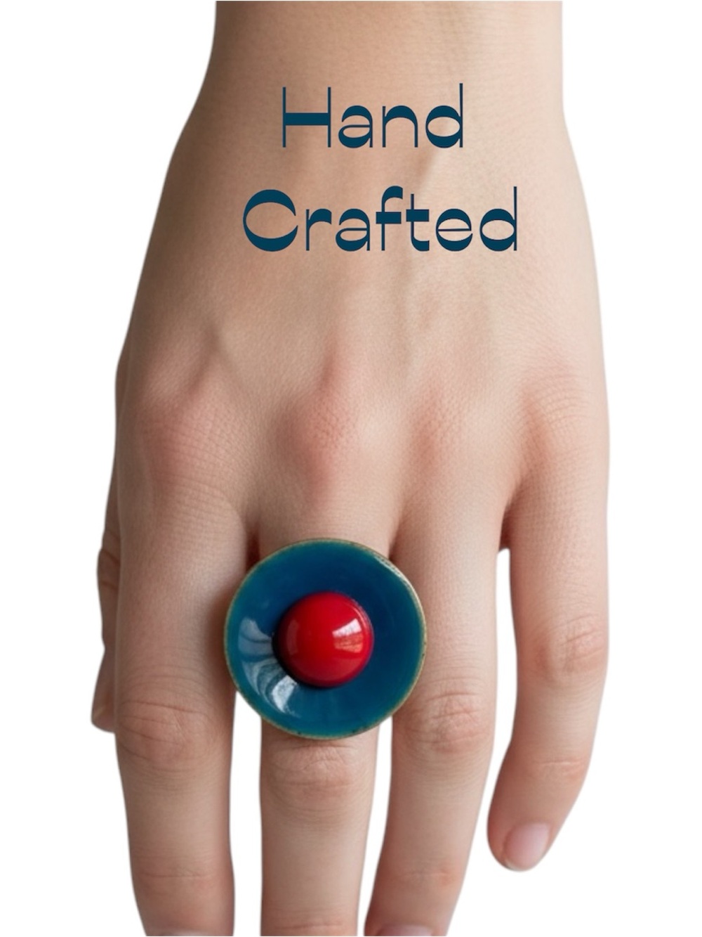 Hand Crafted Resin Coconut Shell W Antique Orange Glass Buttons Ring NWT OS